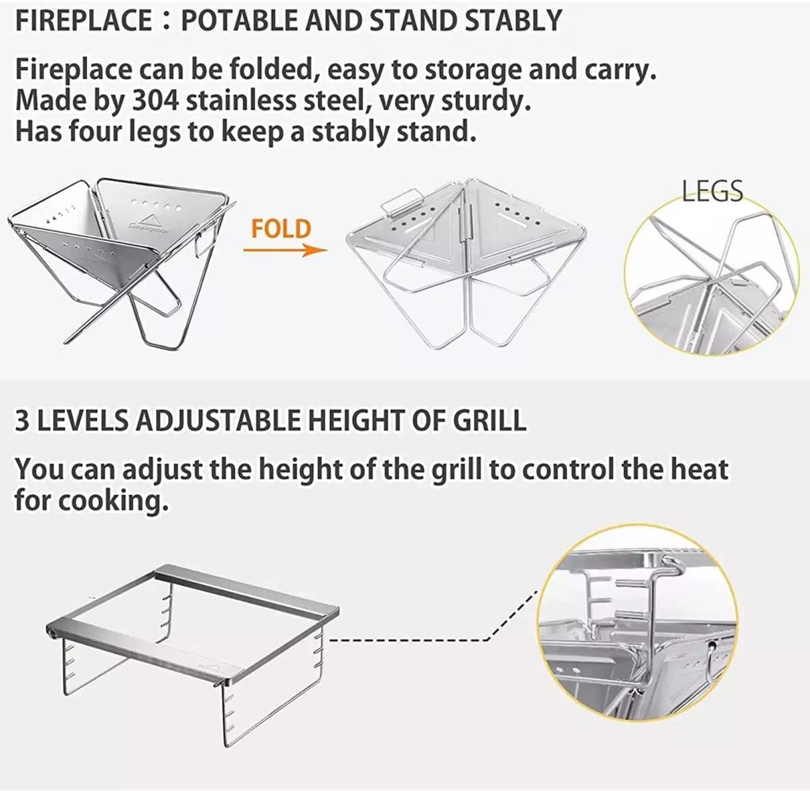 Barbacoa de carbón Plegable Barbacoa portátil Pequeño Quemador de Estufa de leña para Exteriores de Acero Inoxidable con Bolsa portátil, Adecuado para picnics, Barbacoa Familiar
