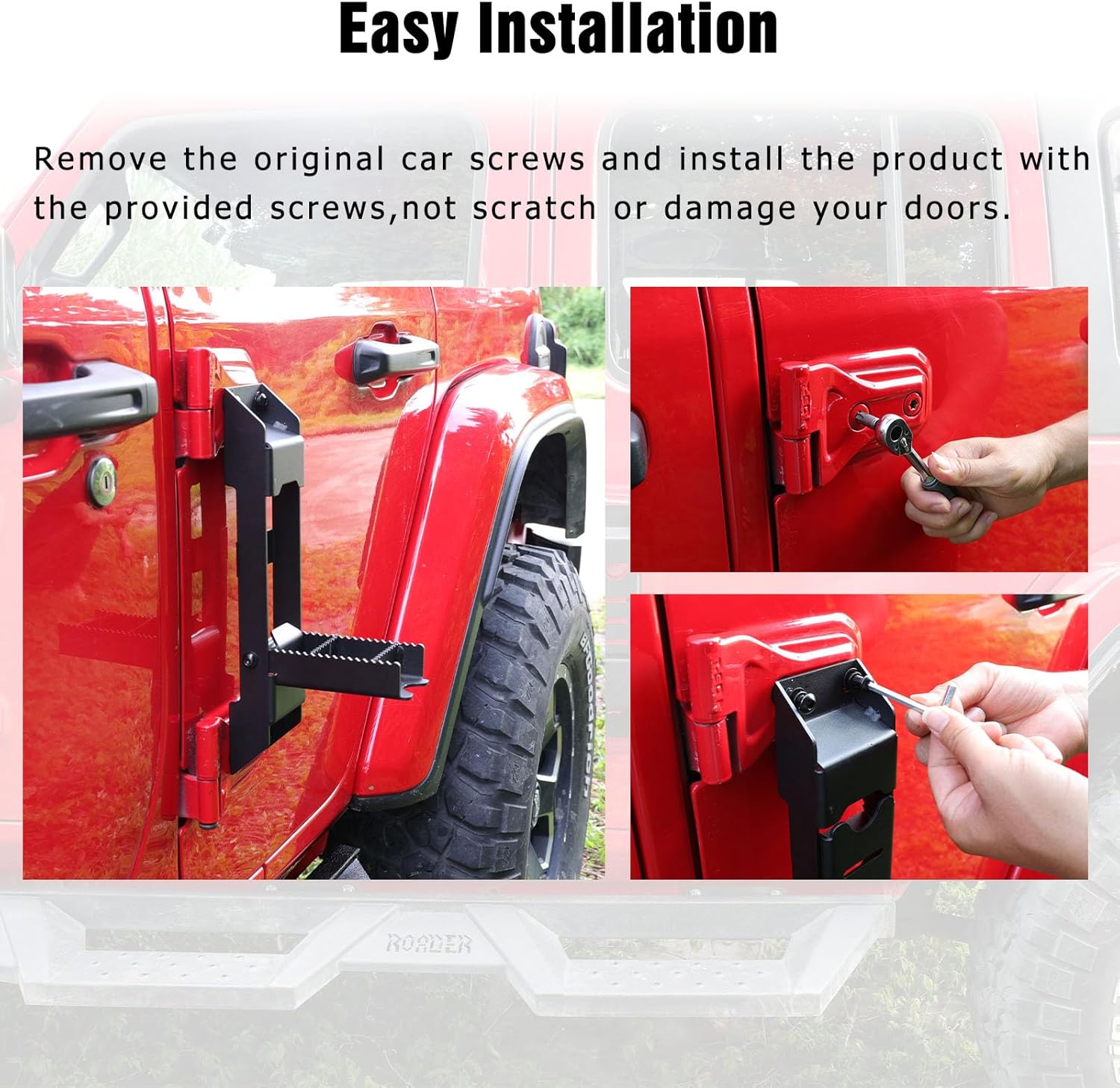 ROADER Wrangler Door Hinge Step Folding Foot Pedal for Jeep Wrangler 2007-2024 JK JKU JL JLU & Gladiator JT 2018-2024，Folding Foot Pedal Rooftop Access No Drilling-1 piece (Not fit 2021 Gladiator)