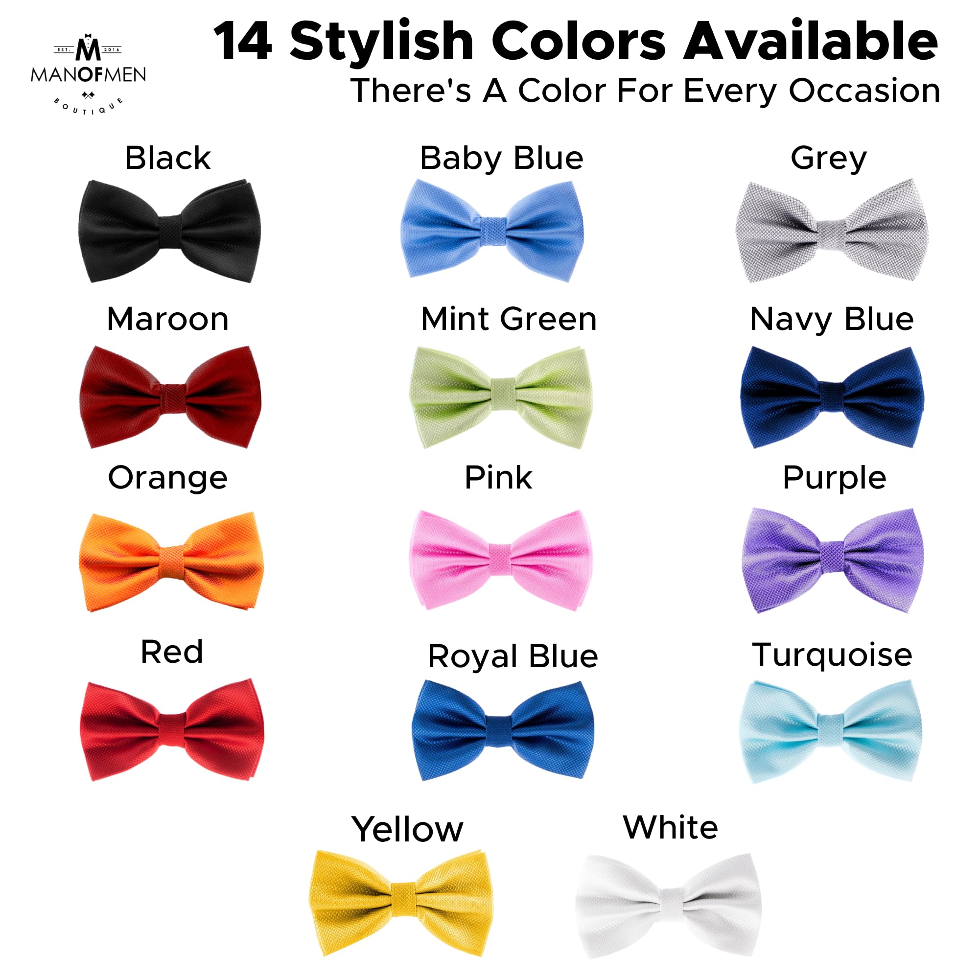 Man of Men Pajaritas para hombre preatadas formales, longitud ajustable, gran variedad de colores disponibles