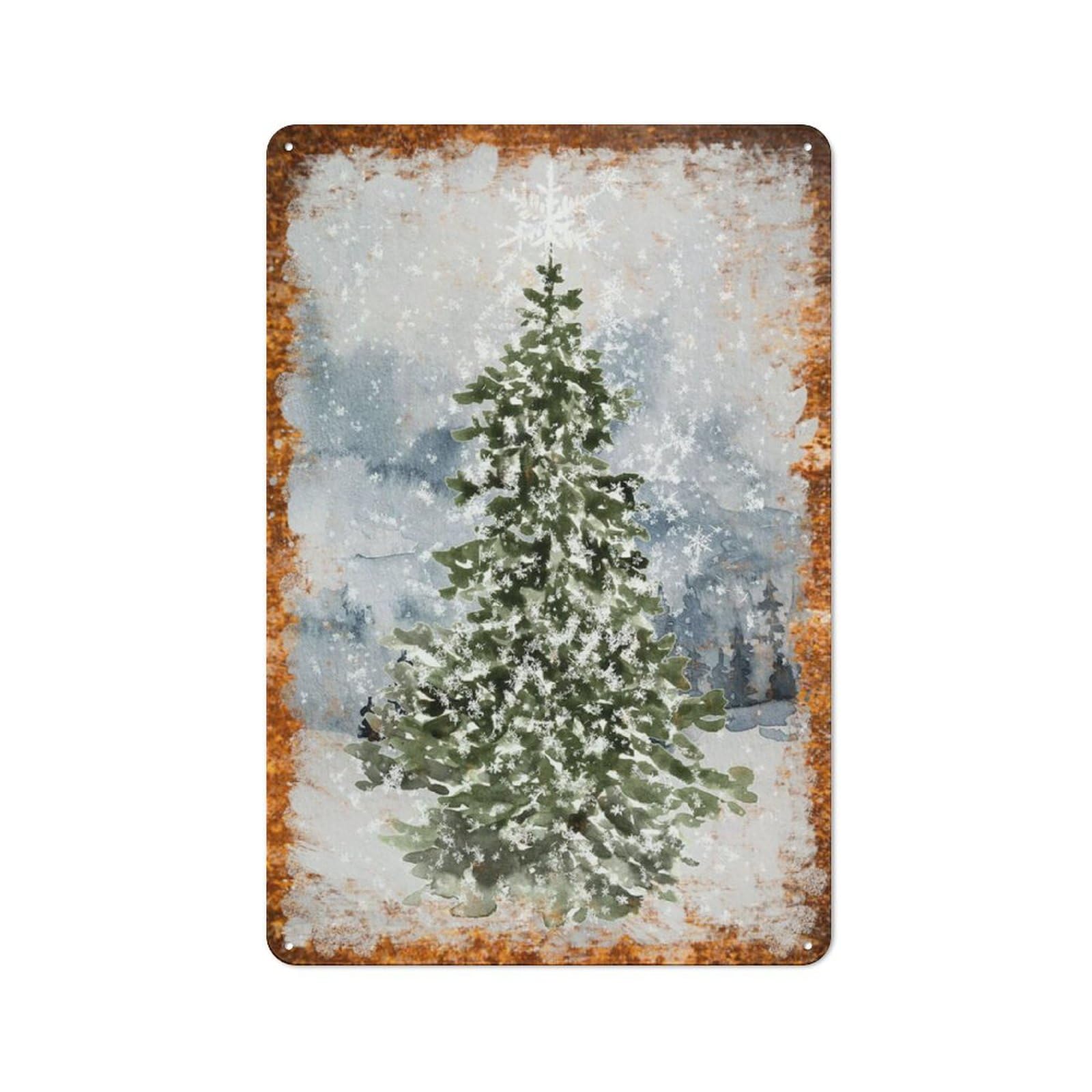 Metal Tin Sign Snowy Pine Tree Watercolor Pattern Vintage Rustic Wall Art Kitchen Bathroom Bedroom Living Room Cafe Farmhouse Entryway Office Garage Home Bar Laundry Room Porch Patio 12x16 Inch