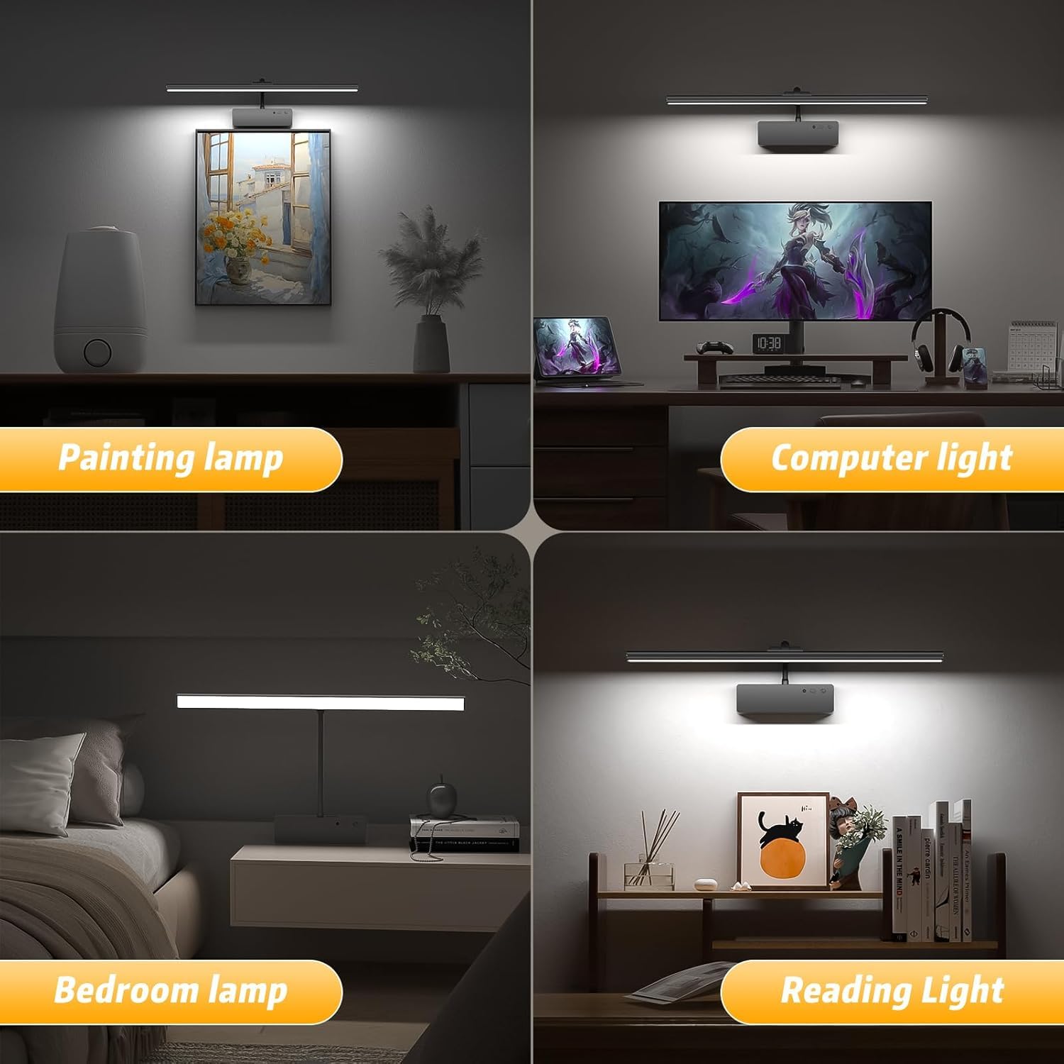 Bilderleuchte mit Fernbedienung Dimmbar und Timer Wandleuchten Kabellose Wiederaufladbare Batterie Wandlampen Akku LED Innen 360° Verstellbare Bilderlampe Wand Lampe 5W für Display Schwarz