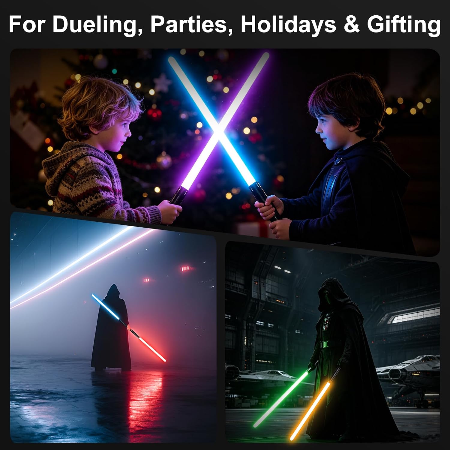2 Pack 20-Color Lightsabers for Kids - Upgraded 2-in-1 Set with 4 Modes, 3 Sound Effects, Ideal for Halloween Cosplay, Christmas & Birthdays, Rechargeable