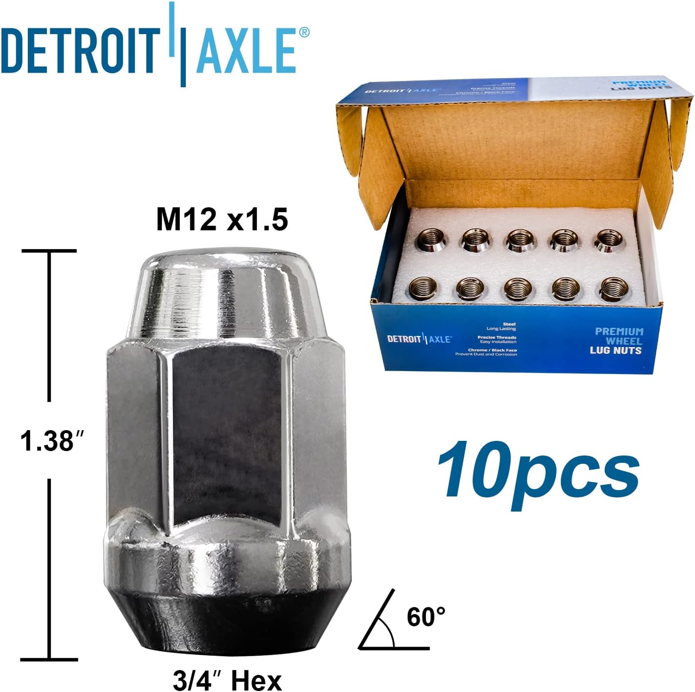 Detroit Axle - 20pc Wheel Lug Nuts for Chevy Blazer S10 GMC Jimmy Sonoma Isuzu Hombre Olds Bravada 12x1.5 Chrome Wheel Lug Nuts Replacement