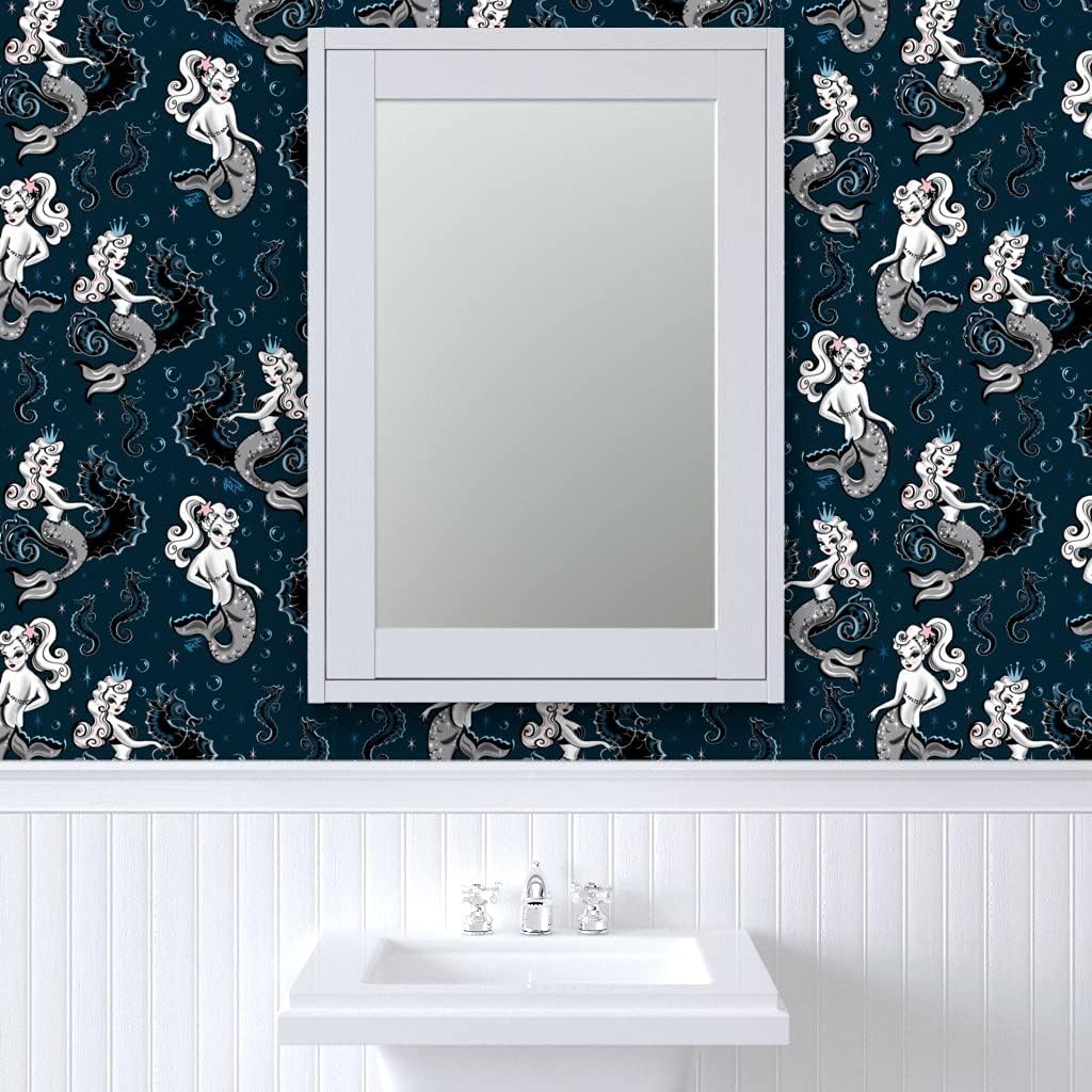 Up To 40% OFF Spoonflower Peel and Stick Removable Wallpaper, Mermaid Mermaids Retro Mermaid Vintage Mermaid Seahorse Mermaid Print, Self-Adhesive Wallpaper 24in x 108in Roll