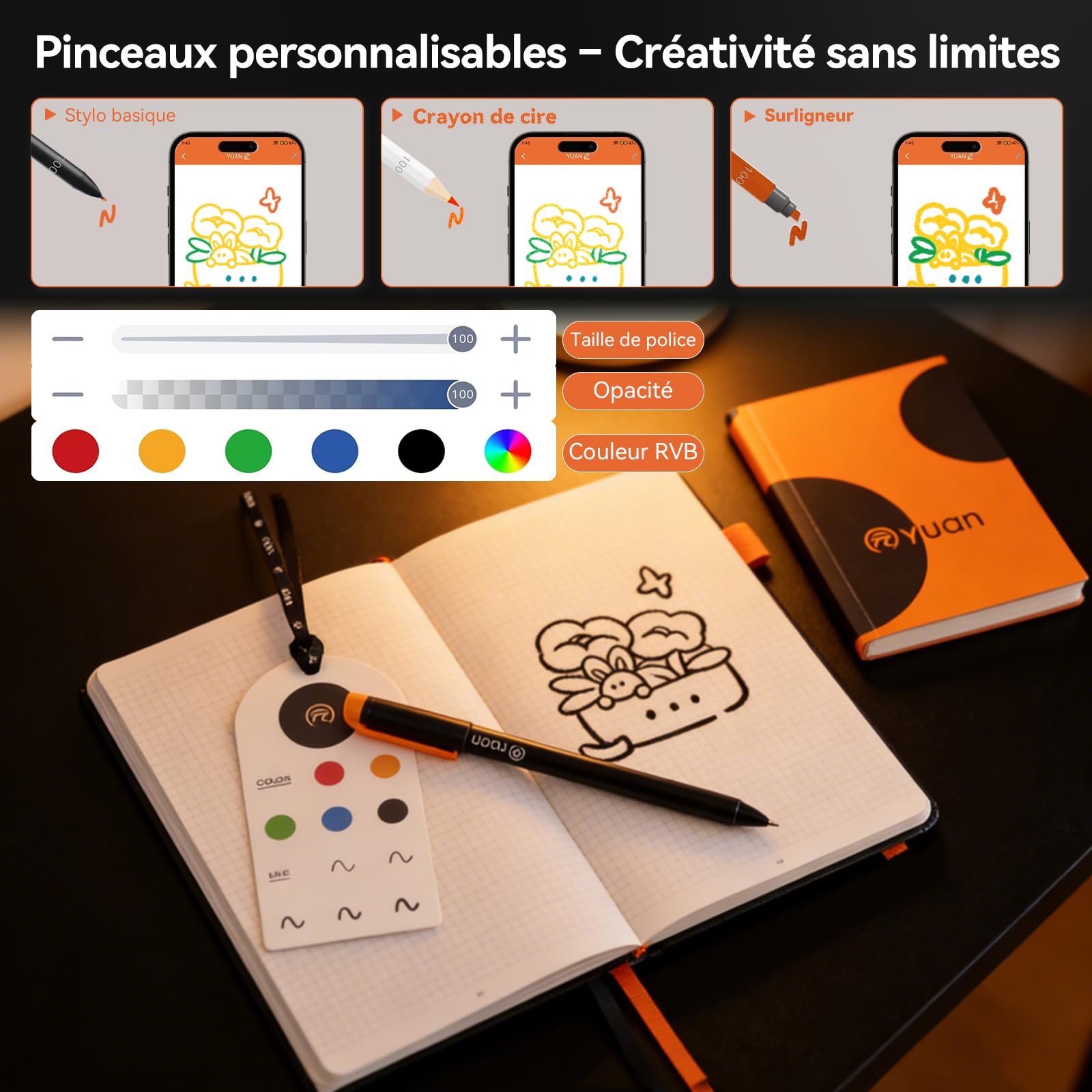 Yuan Smart Writing Set – Digital Notebook with Smart Pen, Connected Notebook,Synchronisation en temps réel. Inclut un mini carnet, des recharges de rechange et un câble de charge,Pour tous les publics