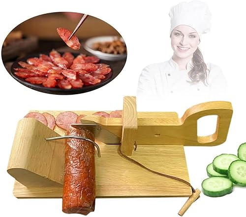 Miniatura 7 de Sausage Cutter, Removable Kitchen Household Sausage Slicer, Wooden Salami Cutter, Sausage Salami Guillotine Slicer, Meat Cutter, Universal Slicing