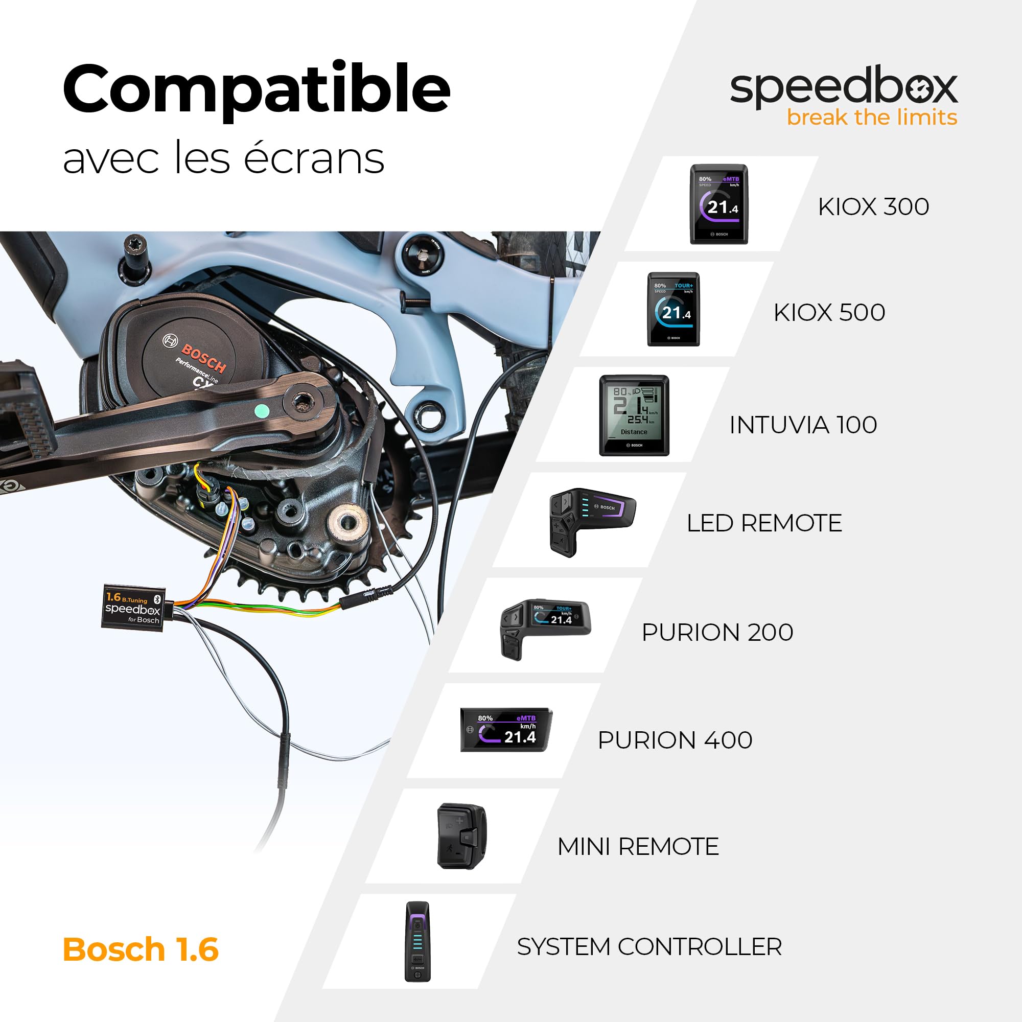 SpeedBox 1.6 Bluetooth Module de Performance E-Bike, Bosch | Vitesse d'assistance réglable, SpeedBox Connect, Bosch Performance Line CX Gen5 avec aimant de jante, Smart System
