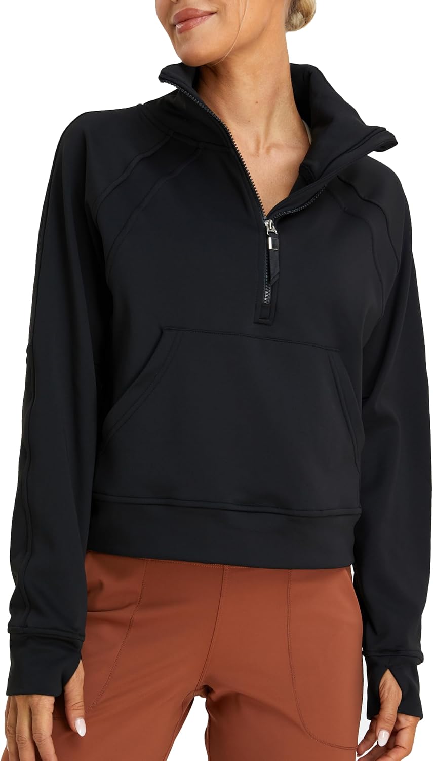 Oalka Sweatshirts Half Zip Long Sleeve Cropped Pullover Lined Full Zip Hoodies Thumb Hole Jackets