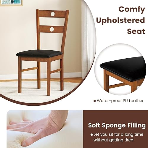 Miniatura 5 de Giantex Juego de 4 sillas de comedor de madera, sillas de cocina tapizadas de piel sintética con respaldo hueco, marco de madera de goma, asiento