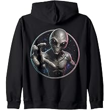 Grey Alien Face - Extraterrestrial Reaching Portal Zip Hoodie