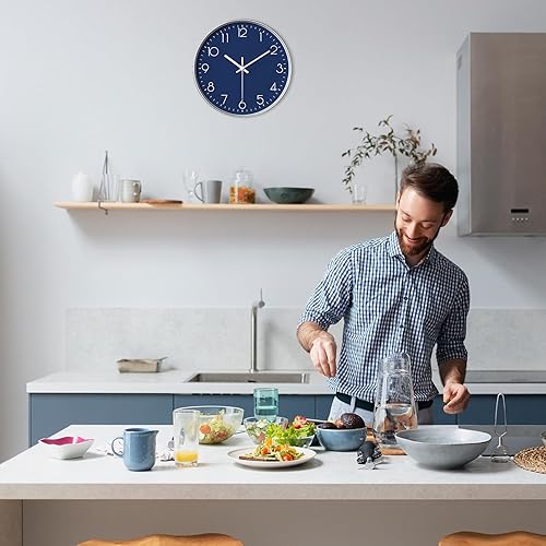 Miniatura 3 de Reloj de pared moderno azul marino para decoración de sala de estar, reloj de pared grande de 14 pulgadas, funciona con pilas, reloj analógico