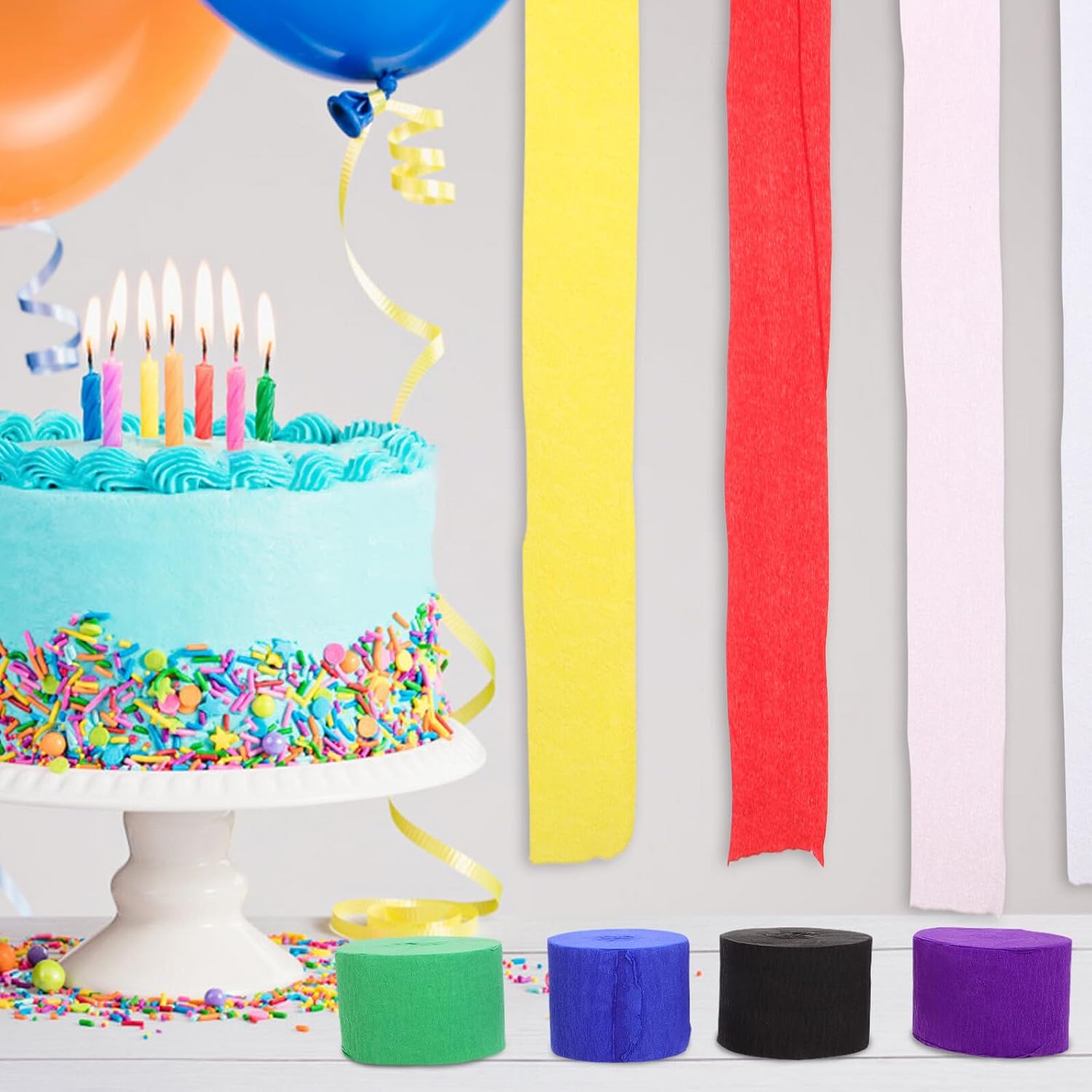 jojofuny 8 Rolls Colorful Crepe Paper Streamers Party Wrapping Paper for Birthday Wedding Decorations White, Red, Pink, Purple, Blue, Green, Black, Yellow Colors