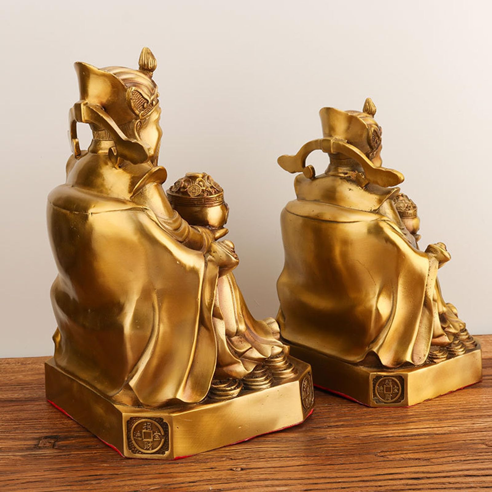 Mosiężna statua boga bogactwa, chińska tradycyjna figurka Feng Shui Caishen | Trzyma skarbiec szczęście bogactwo bóstwo, rzeźba do domowego biura wystrój sklepu, ozdoba na prezent na otwarcie firmy