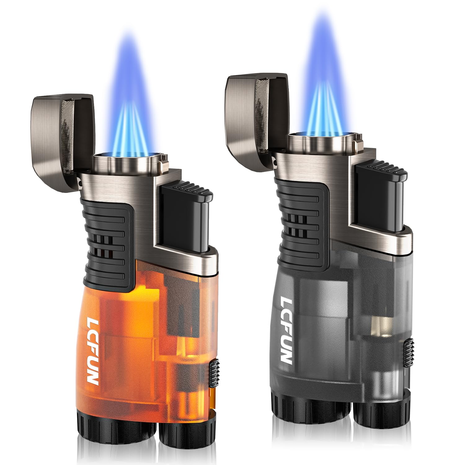 LcFun Torch Lighters 2 Pack Adjustable Triple Concentrated Torch Flame Butane Lighter, Refillable Windproof Pocket Lighter with Punch (Butane Gas Not Included)