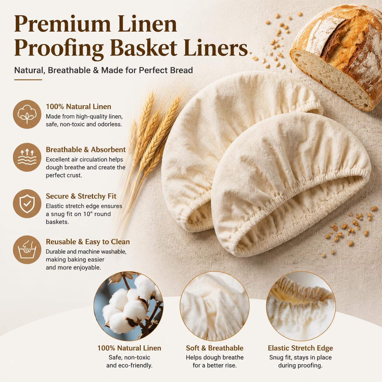 8pcs Banneton Basket Liners, 10" 3 Round, 3 Oval & 2 Sourdough Jar Covers