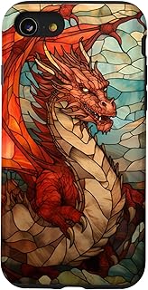 Red Colored Dragon Stained Glass Medieval Cover Phone Case for iPhone SE (2020) / 7 / 8