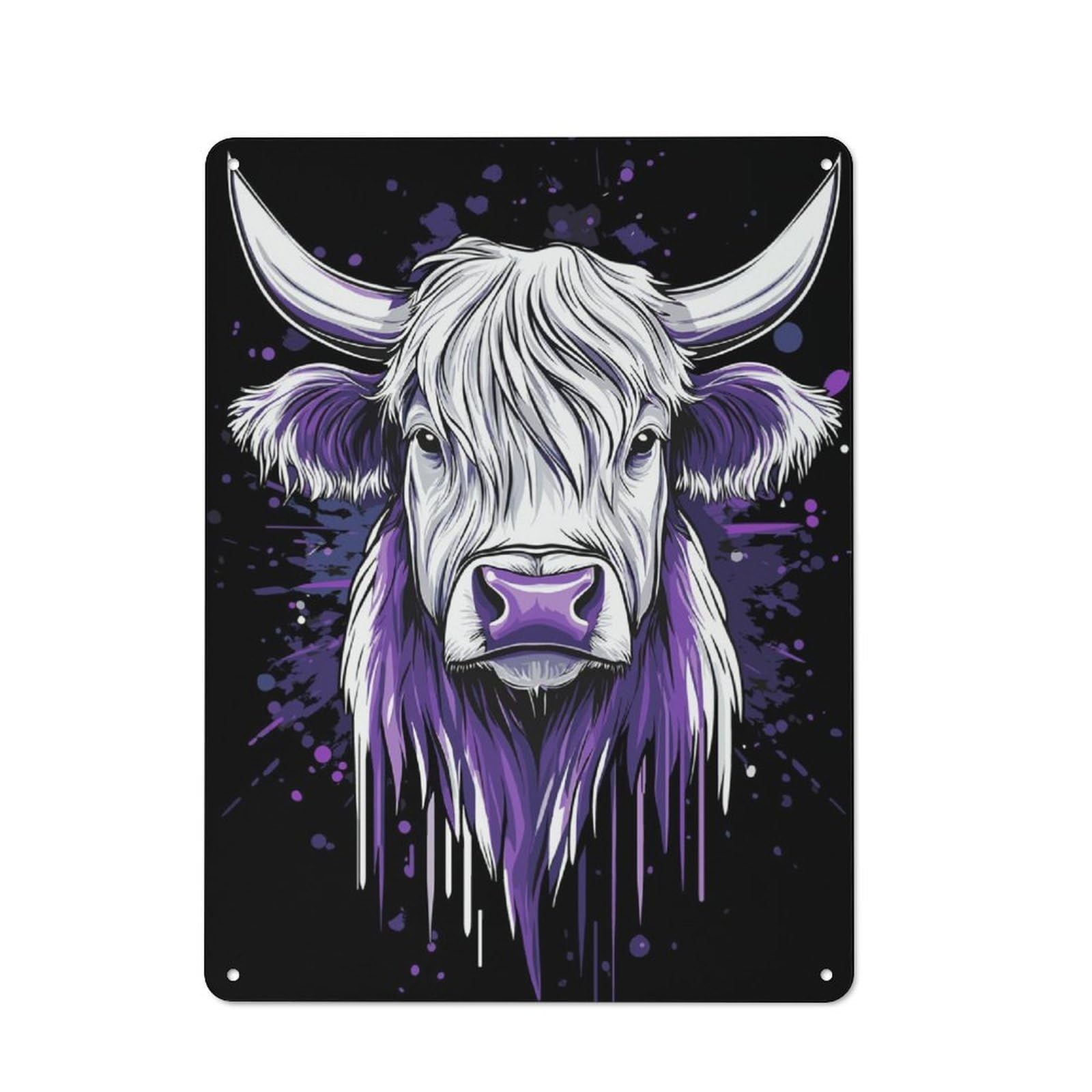 Junmoney Purple Highland Cow Portrait Tin Wall Plaque 40X30cm With For Garage Wall, For Collectors Of Retro Metal Wall Decor