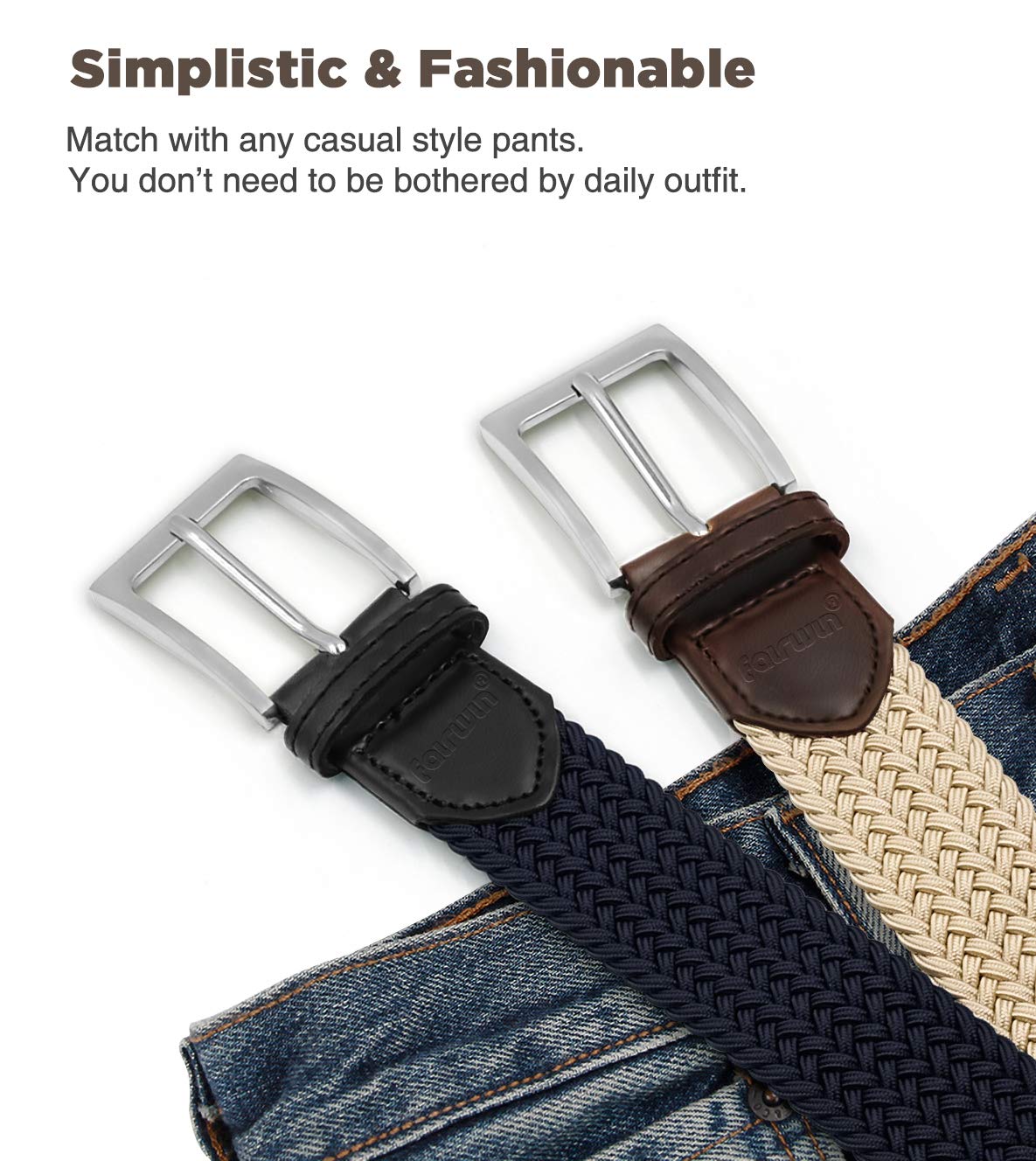 Fairwin Cintura Elastica Intrecciata per Uomo e Donna, Confortevole Cintura in Tessuto Elastico Stretch per Jeans Pantaloni