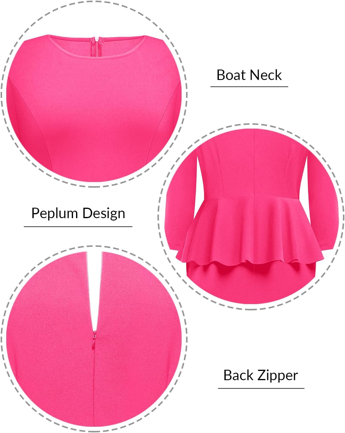 Pinup Fashion Business Dresses for Woman Plus Size - Church Work Office Peplum Pencil Boat Neck Knee Length Dress - Image 5