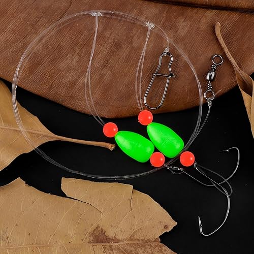 Miniatura 5 de Alwonder Paquete de 5 aparejos de pesca Pompano con flotadores Snell, aparejo giratorio de cebo vivo de agua salada, broches de presión de doble