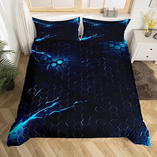 Miniatura 33 de Funda de edredón hexagonal verde estereoscópica de nido de abeja para niños, diseño geométrico de colmena, funda de edredón geométrica de panal