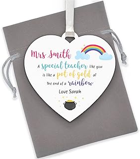 Lockdown Teacher Thank You Gifts - PERSONALISED Rainbow Teacher Appreciation Gifts - End of School Term Gifts for Teaching Assistant, Nursery - Teacher Thank You Plaque Gifts - With Grey Bag