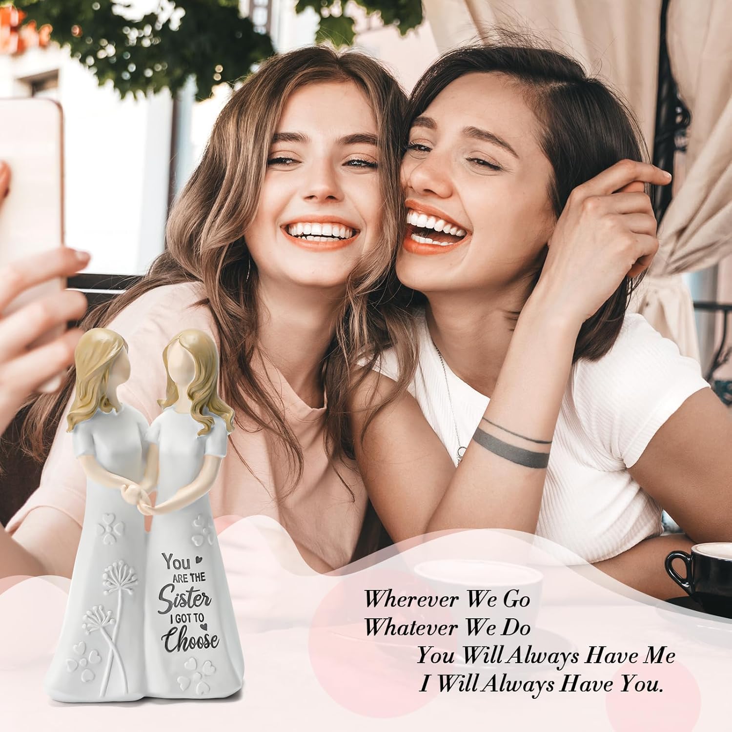 INLOMEM Friendship Gifts for Best Friends Women - Resin Sister Figurines Best Friend Sister Birthday Gift Ideas Unique Gifts for Sisters from Sister - Hand-Painted Figure (White) - Image 2