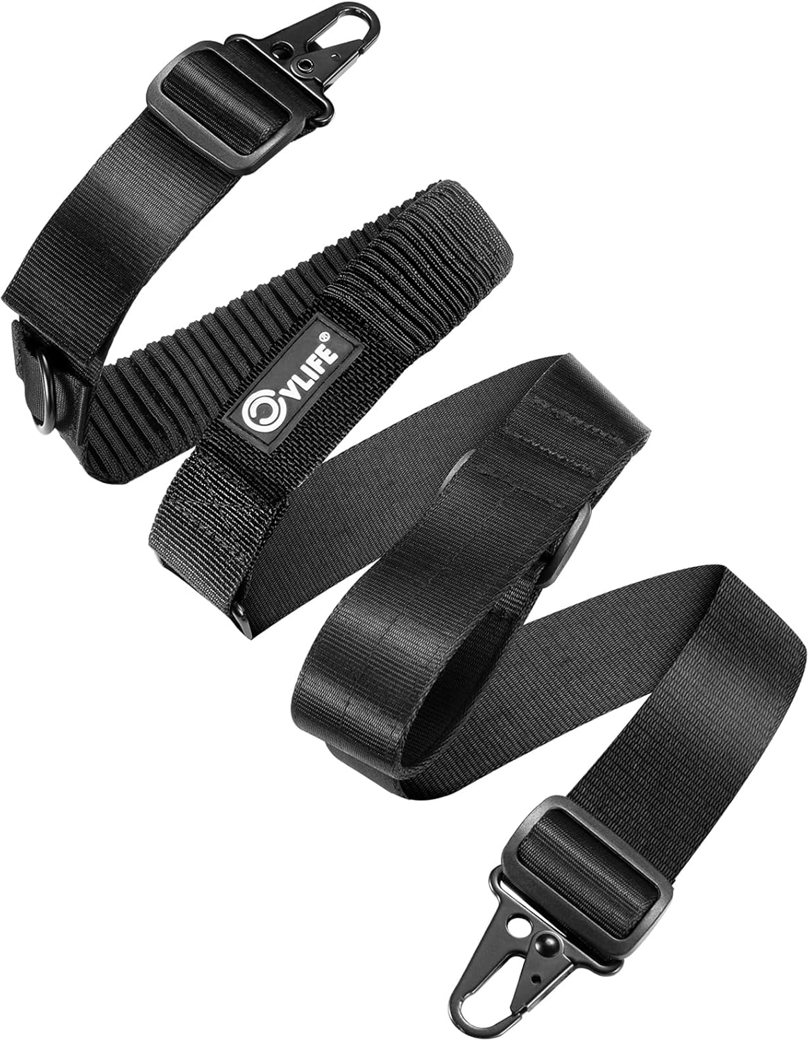 CVLIFE Two Point Sling with Quickly Adjustable Loop, Length Adjust Rifle Sling with Elastic Design, Two Point Gun Sling with Removable Metal Hooks for Outdoor Sports, Black