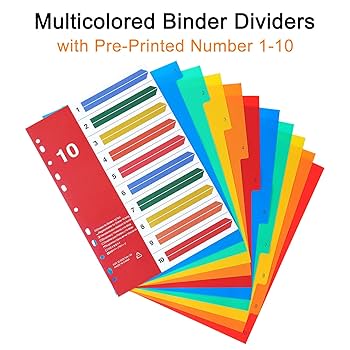 JIANTA 1-12 Part Dividers A4, 10 Pack Plastic A4 File Dividers For