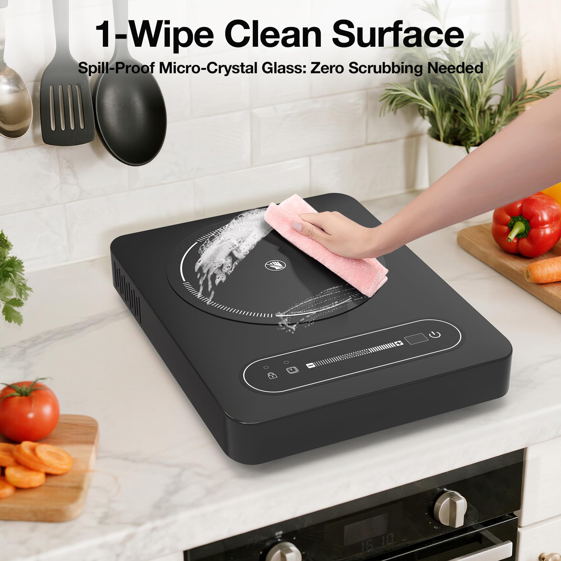 ANHANE 1800W Electric Cooktop, 11 Inch Portable Single Burner with Timer & Child Lock - 110-120V Compact Countertop Stove for Everyday Cooking in Kitchen, Dorm, RV or Office view 7