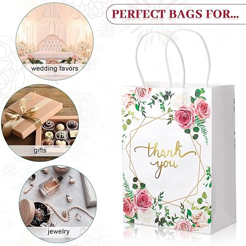 Miniatura 4 de 24 bolsas de agradecimiento pequeñas con diseño floral con asas, bolsas de regalo de baby shower, bolsas de agradecimiento para boda, bolsas de