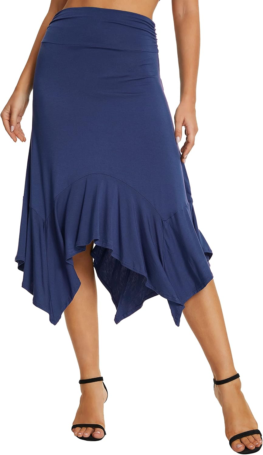 Urban CoCo Women’s Flowy Stretchy Skirt Handkerchief Hemline Midi Skirt