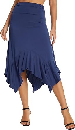 Urban CoCo Womens Flowy Stretchy Skirt Handkerchief Hemline Midi Skirt