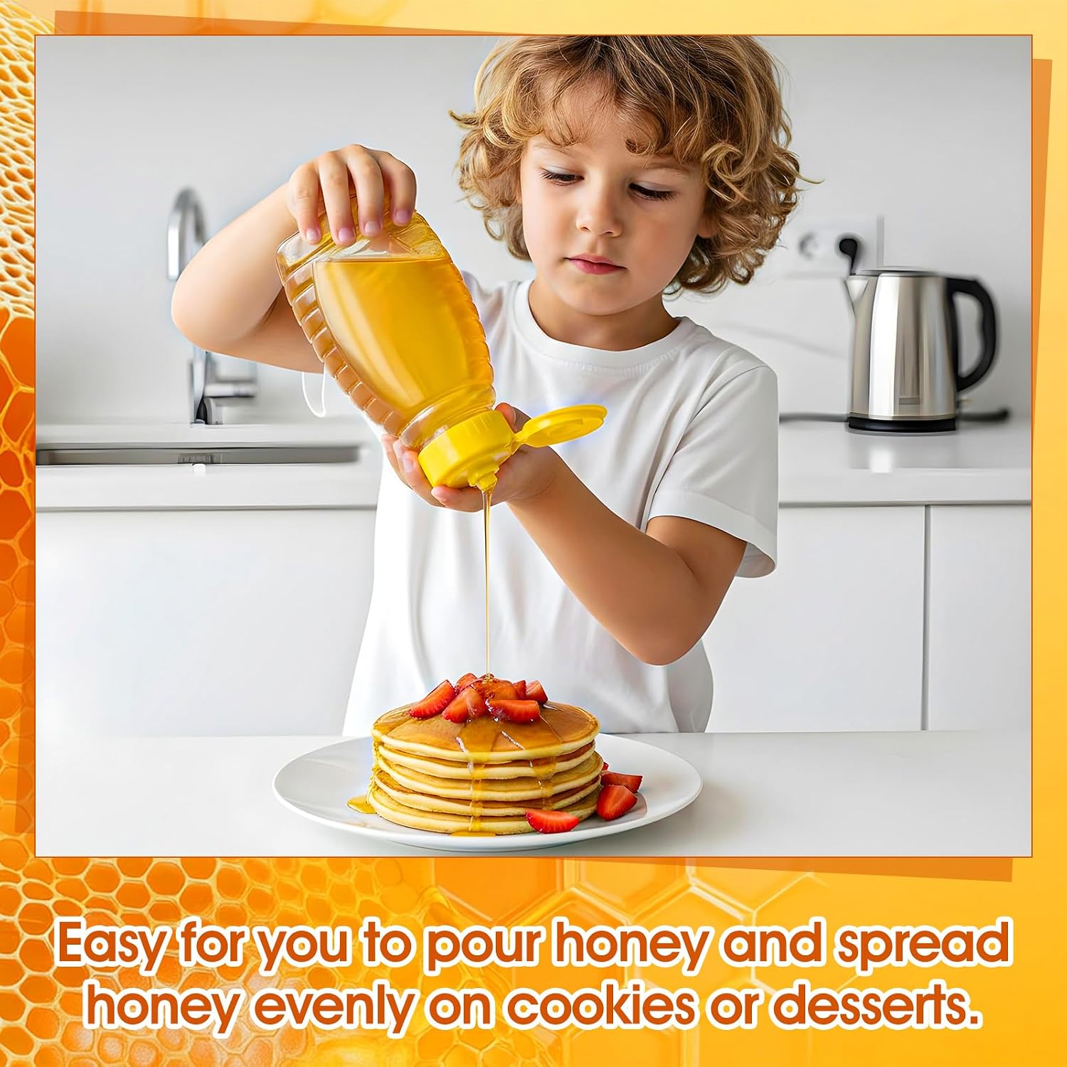 8oz Clear Plastic Honey Bottles Refillable 24 Pack Food Grade Leakproof Squeeze Empty Honey Jar Container Holder with Flip Lid for Storing and Dispensing (Yellow) image 5