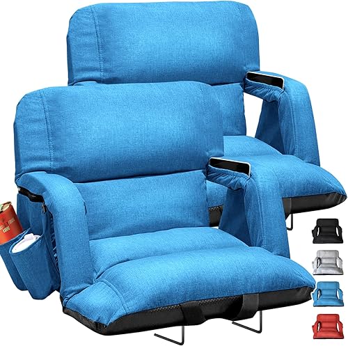 Miniatura 8 de Asientos anchos para estadio con soporte trasero, paquete de 2, sillas extragruesas exclusivas con respaldo y cojín, 6 posiciones reclinables, Negro