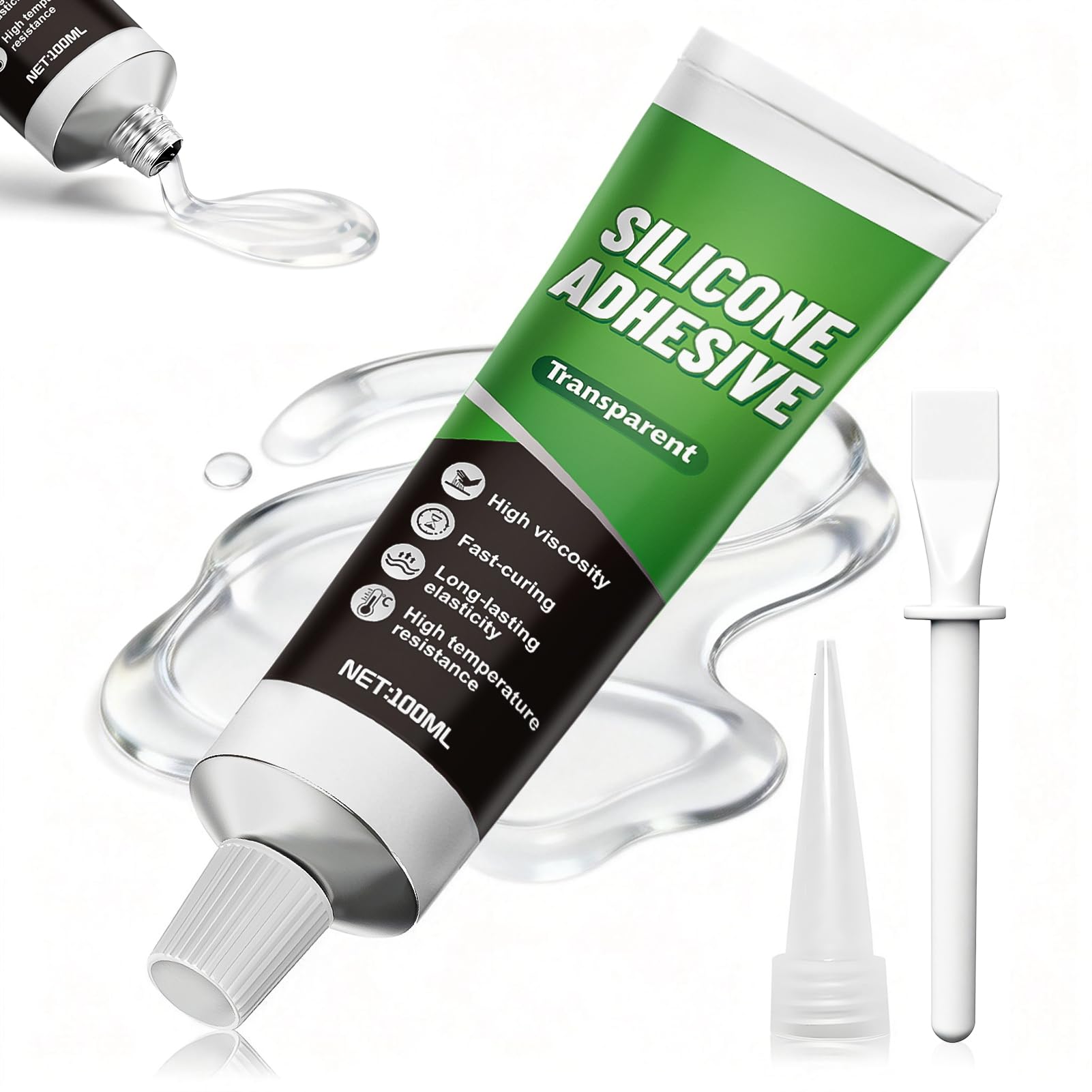 ALLONY Silicone Trasparente, Silicone Trasparente Sigillante, Colla per Modellismo, Elasticità, Impermeabile, Adatto per Vetro, Metallo, Ceramica, Plastica, 100ML