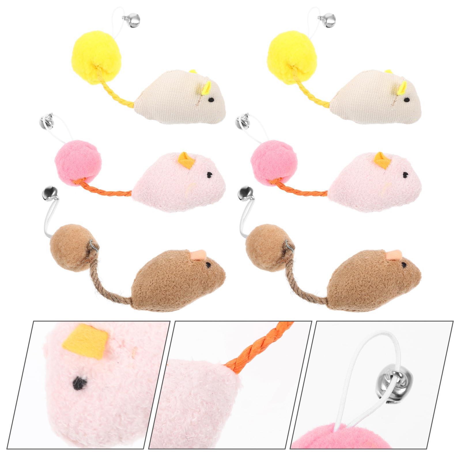 Abaodam Lot de 6 Jouets pour Chat en Peluche de Souris avec Clochettes, pour Chatons et Chats, Interactif D'intérieur pour Occuper Quotidien