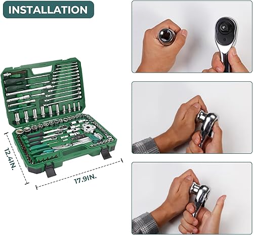 Miniatura 5 de Juego de herramientas mecánicas de 124 piezas, 14" y 38" y 12" unidad, forja CR-V, con estuche de almacenamiento