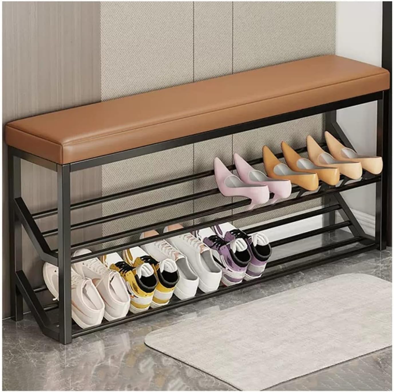 Banc de rangement d'entrée industriel pour un intérieur accueillant et chaleureux