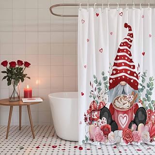 Shower Curtain, Valentine's Day Dwarves Waterproof Shower Curtain Set with Hooks for Bathroom Showers,Stalls and Bathtubs,60x72In Hot Cocoa Roses Love