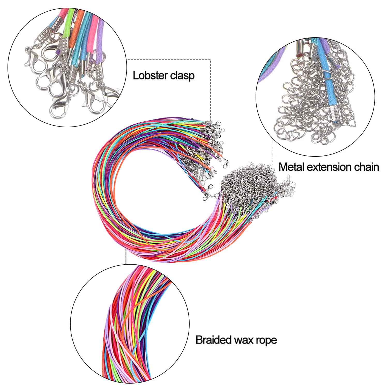 60 Pcs Multicolor Necklace Cord, Waxed Necklace Cord 1.5mm with Clasp - Image 3