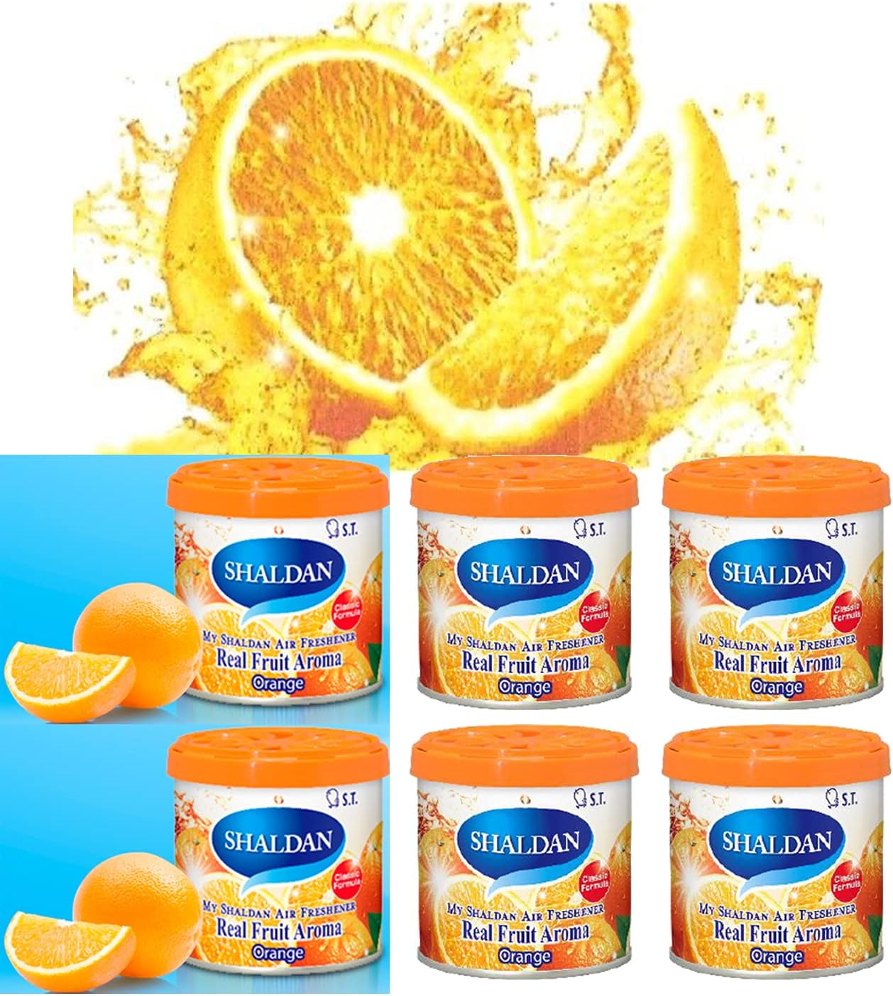 My Shaldan Orange Scent 6-cans, V8 Original Classic Formula, Car Cup-holder Natural air freshener, Real Fruit Aroma