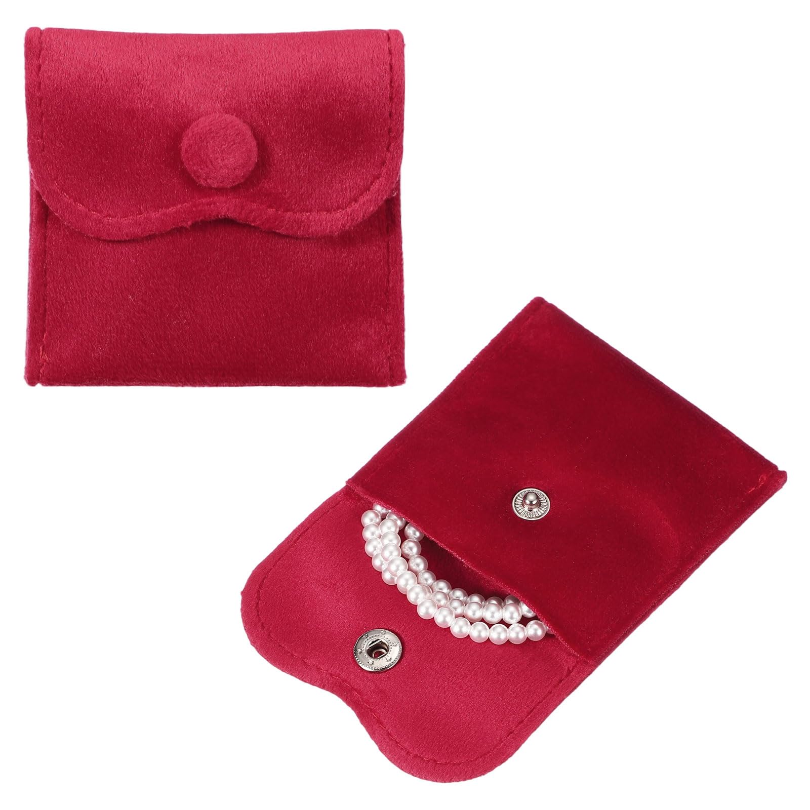 sourcing map 2 Pcs Velvet Jewelry Pouches with Snap Button 7x7cm Small Storage Bags Gift Soft Jewelry Organizer Portable Packaging Fit for Necklaces Bracelet Rings Earings Watch, Red โ image 1