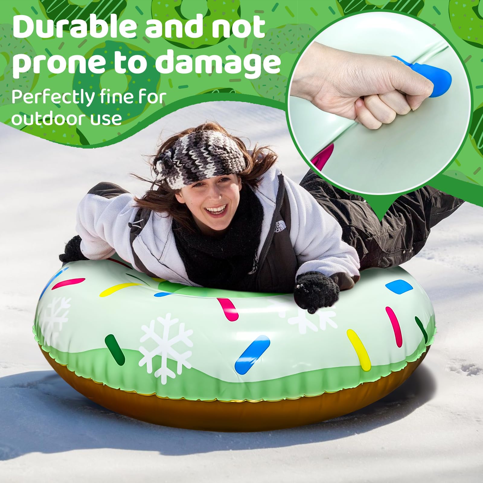SilverChry Trineo Hinchable de Nieve de 80 cm, Tubo de Nieve Inflable con Asas para Niños y Adultos