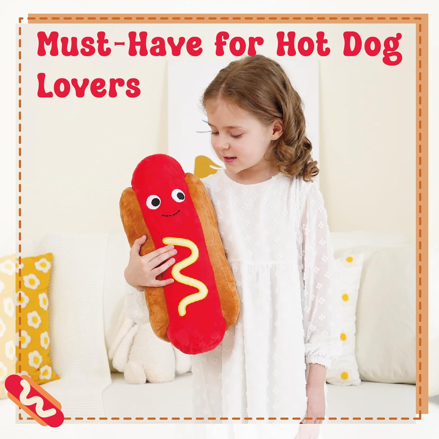 Hot Dog Plush Toy Pillow Hotdog Stuffed Pillow Funny Throw Pillows 17.7 inch Soft Food plushies Gift for Children
