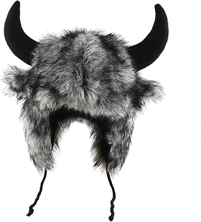 Winter Warm Plush Faux Fur Animal Hat Cute Plush Beanie Hat with Cow Horn Warm Hat with Ear Flaps for Women Men