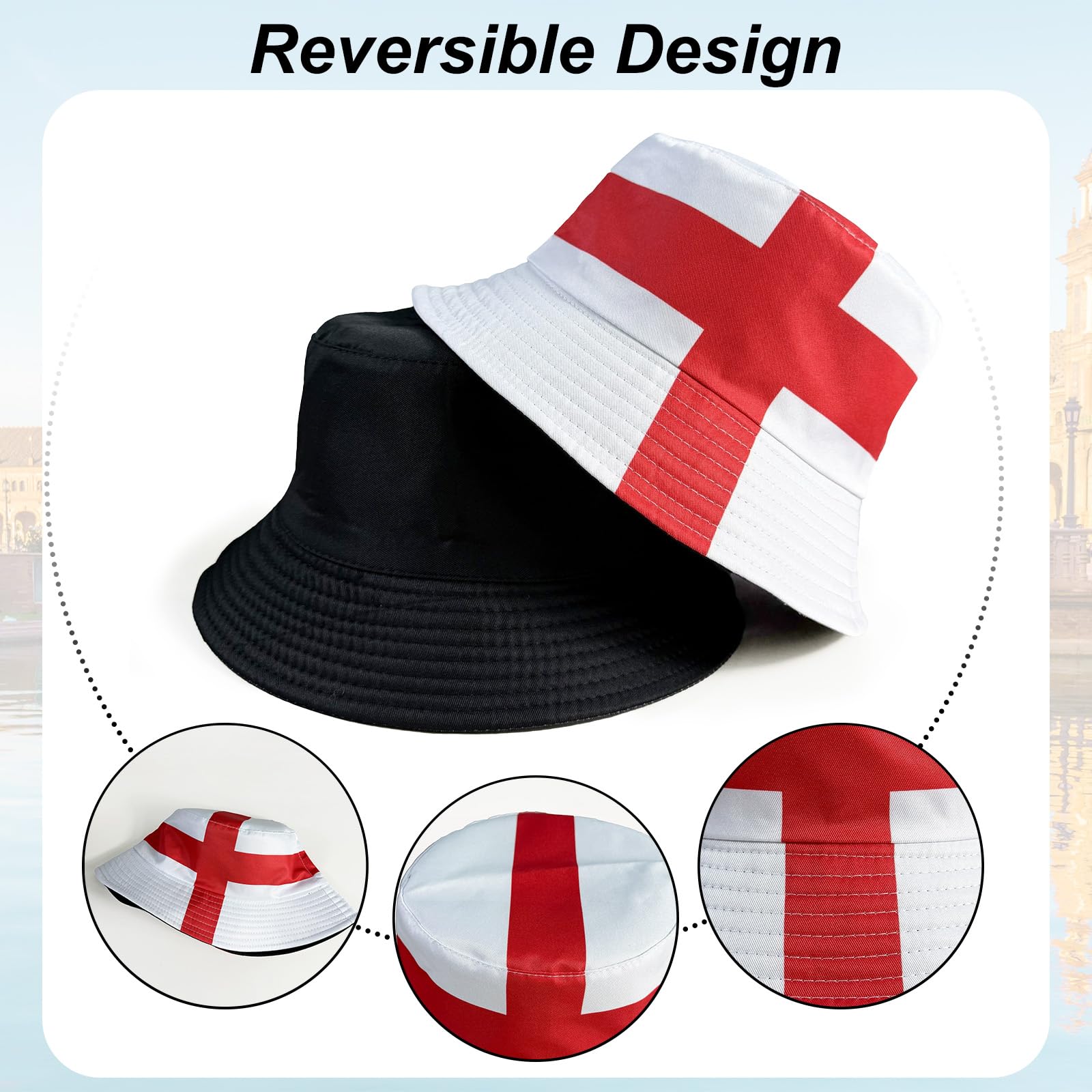 Anglia kapelusz typu bucket St George's Cross - dorosły jeden rozmiar pasuje do wszystkich 56-58 cm bawełniany kapelusz przeciwsłoneczny dla mężczyzn i kobiet - uniseks angielska flaga czapka