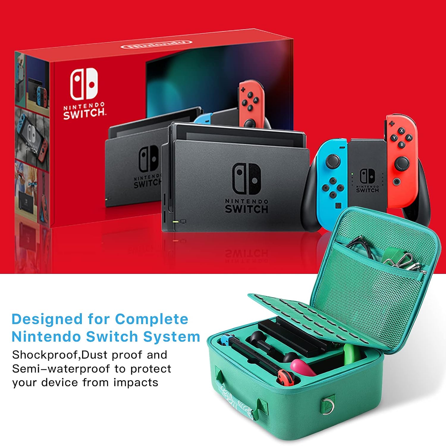 Large Carrying Storage Case for Nintendo Switch, New Leaf Crossing Hard Shell Travel Cases Fits Complete Switch System Console, Switch Dock,Pro Controller,Joy-Con Grip with 21 Games Cards Slots