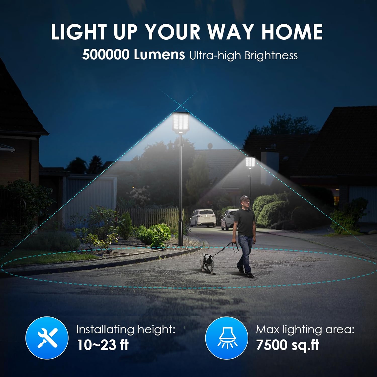 9000W Solar Street Lights Outdoor Waterproof, Heavy Duty Solar Powered Light Outside, Large Soalr Parking Lot Light Dusk to Dawn, Motion Sensing, Pole or Wall Mounted, Remote Control, Bright