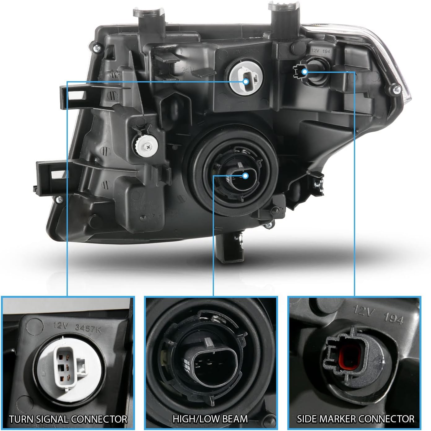 AmeriLite Black Replacement Headlight Set For 05-08 Frontier / 05-07 Pathfinder - Driver and Passenger